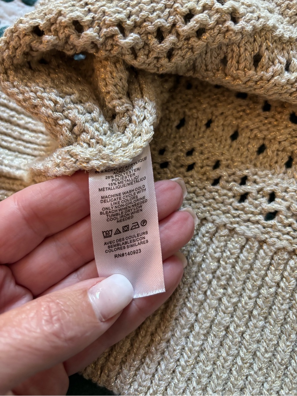 LOFT Beige and Gold thread Open-Knit Button Front Cardigan - Picture 8 of 8
